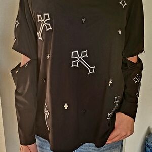Black Top with Cross Embroidery